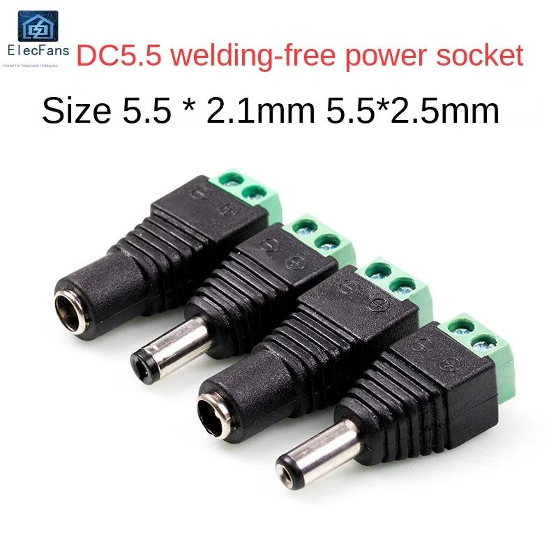 2PCS DC5.5 * 2.1/2.5mm DC Power Socket with No Welding Male and Female Adapter DC005 Adapter Terminal