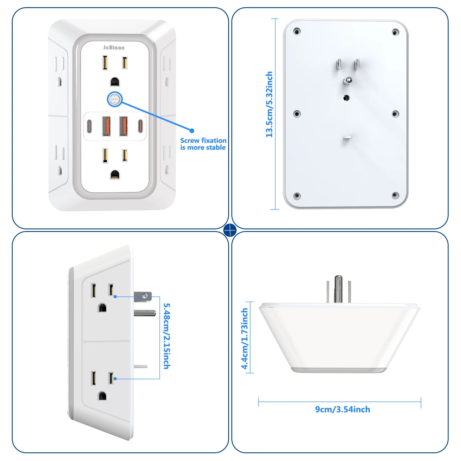 6 Outlet Wall Tap, 4 USB Ports (2 USB C) Fast Charging Surge Protector, Universal Plug Power Strip with Network Filter for Home