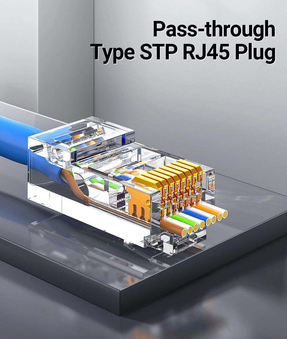 AMPCOM RJ45 Modular Plug, CAT5E CAT6 Pass Through Network Connectors UTP 3/50μ Gold-Plated 8P8C Crimp End for Ethernet Cable