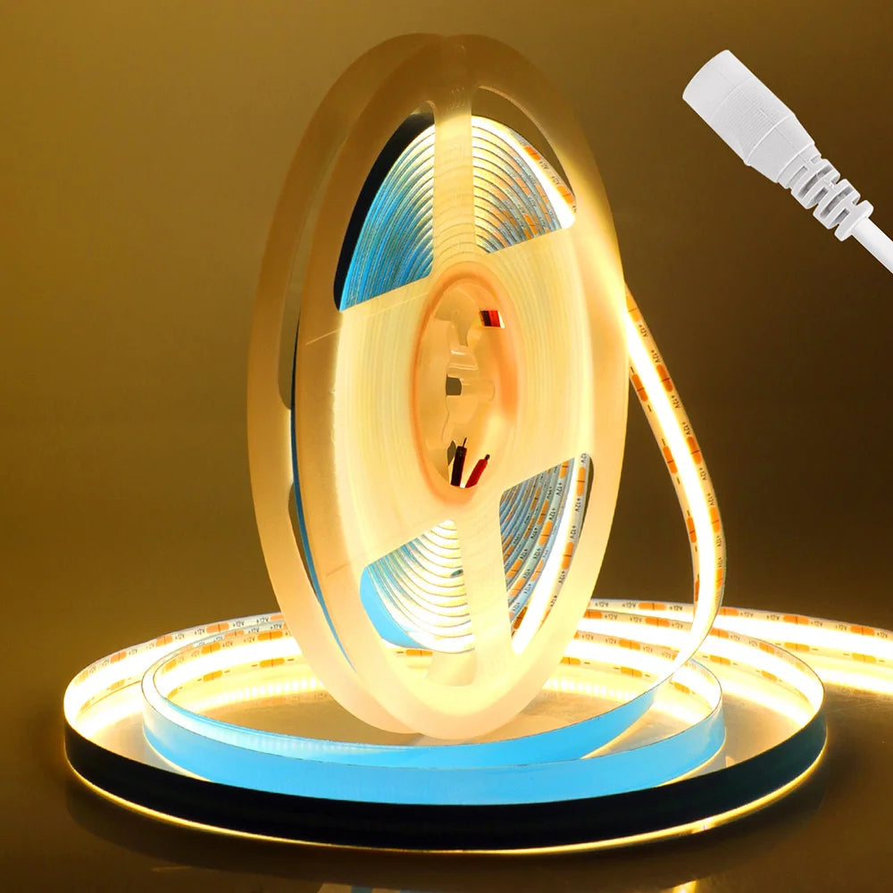 DC 12V 24V COB LED Strip Light 320 480 528 LEDs Flexible Tape High Density Linear Lighting Warm White 8mm PCB 0.5m 1m 2m 5m 10m
