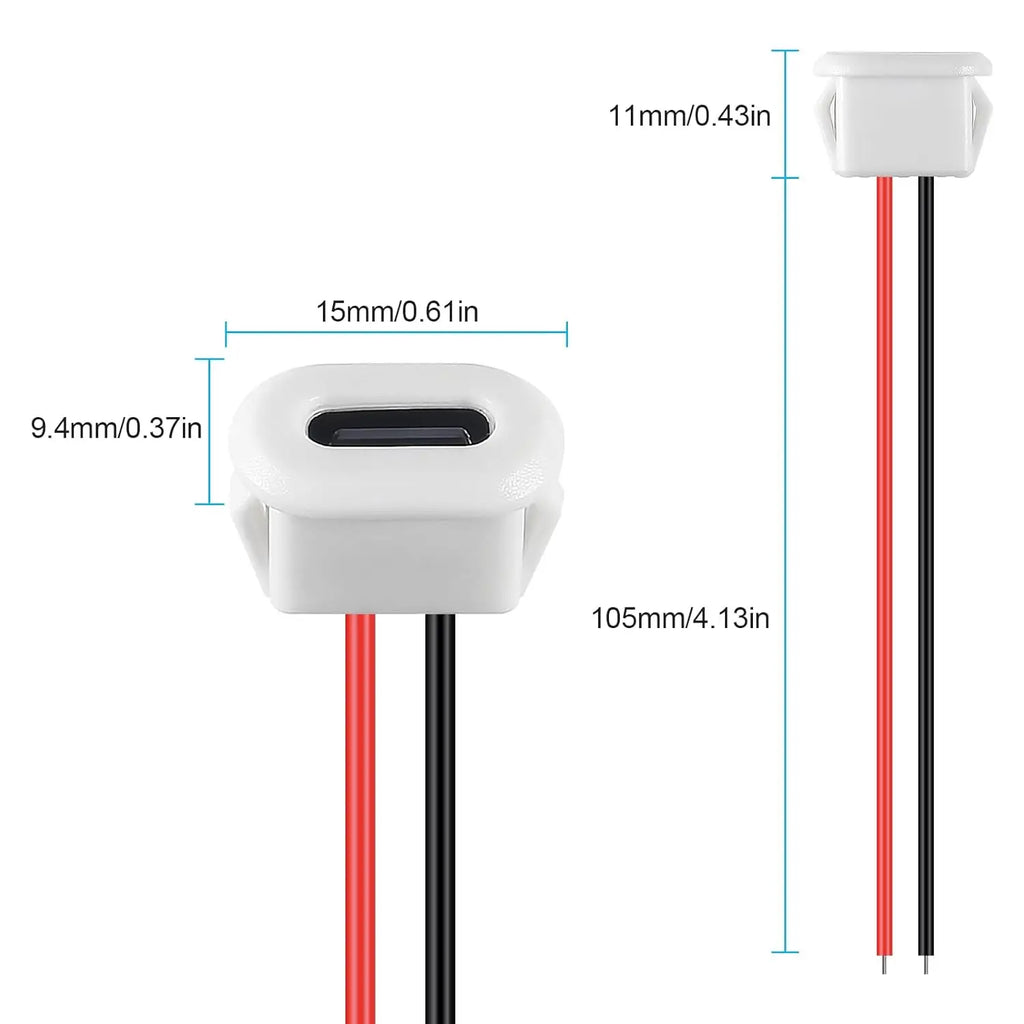 8PCS USB Power Connector USB-C Plug to 2 Pin Bare Wire Open End Connector Type C Female Chassis Waterproof Extension Power Cable