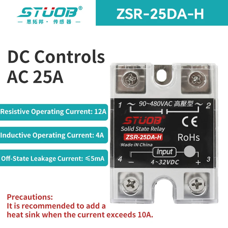 High-voltage Single-phase Solid State Relay Input 4-32VDC to Output 90-480VAC DC to AC SSR 10/25/40A Module Relay