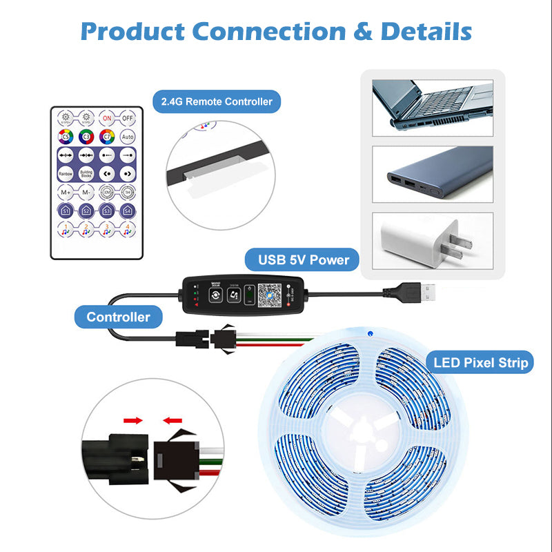WS2811 WS2812B Bluetooth LED Pixels Strip Controller for Dream Color Tape Lights BT APP Music Control 28Keys Remote Controller