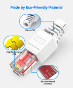 Denswire Tool-Free RJ45 Connectors | UTP Cat5e Cat6 Cat7 Ethernet Plugs for Solid & Stranded Cable