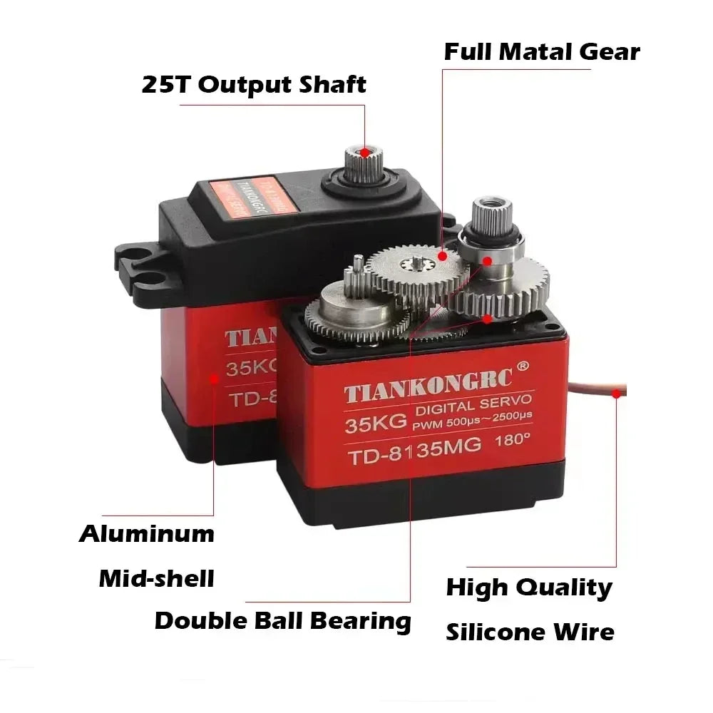 TD-8135MG Digital Servo Motor 35KG 180/270/360 Degree Waterproof Large Torque Angle Controllable 25T Metal Arm RC Cars Aircraft