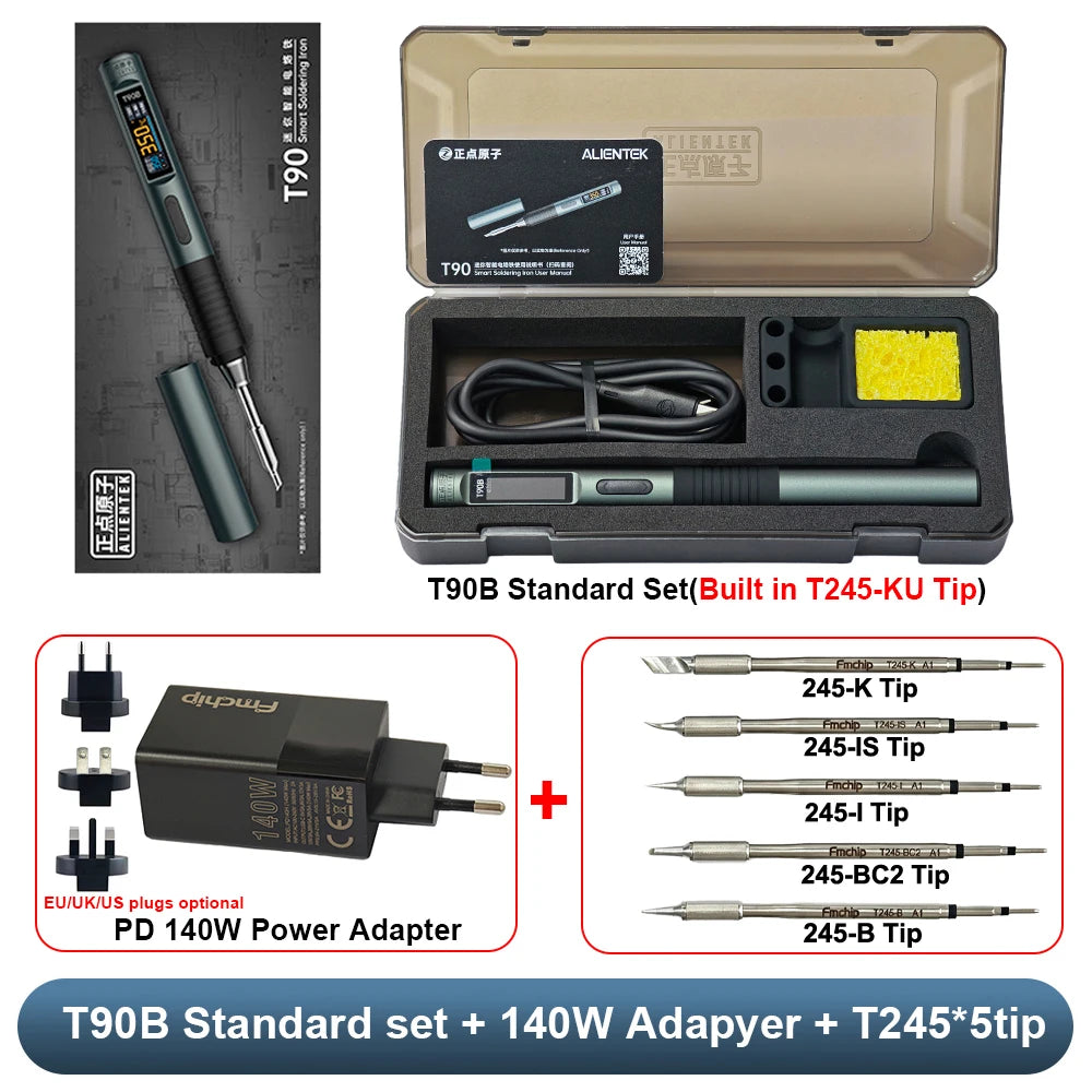 ALIENTEK T90B Smart Soldering Iron PD3.1 140W 80-450℃ Adjustable Temperature Precision Welding Solder Tools T245 Tip Series