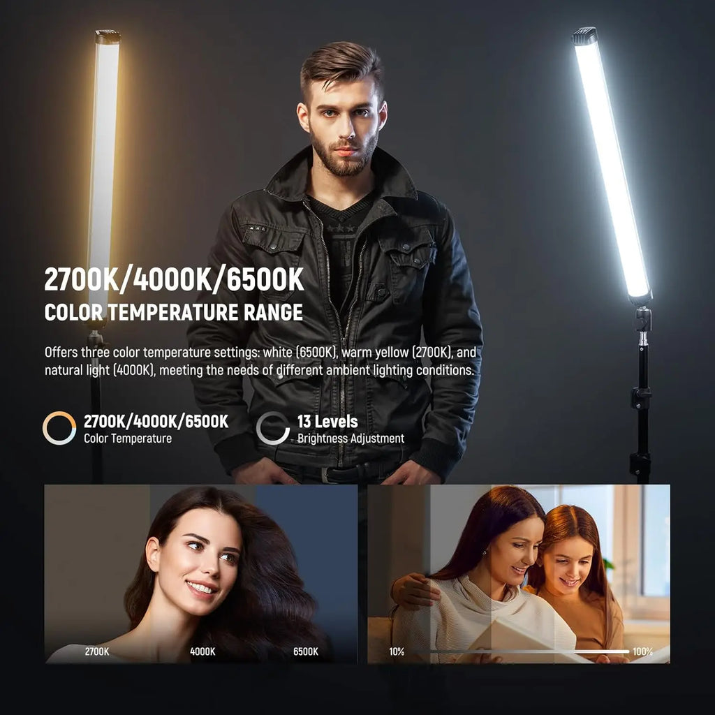 NEEWER Basics 12"/21" Magnetic RGB Light Wand, CRI95 Dimmable 14W LED Handheld Video Tube Lighting Stick with 51 RGB Modes
