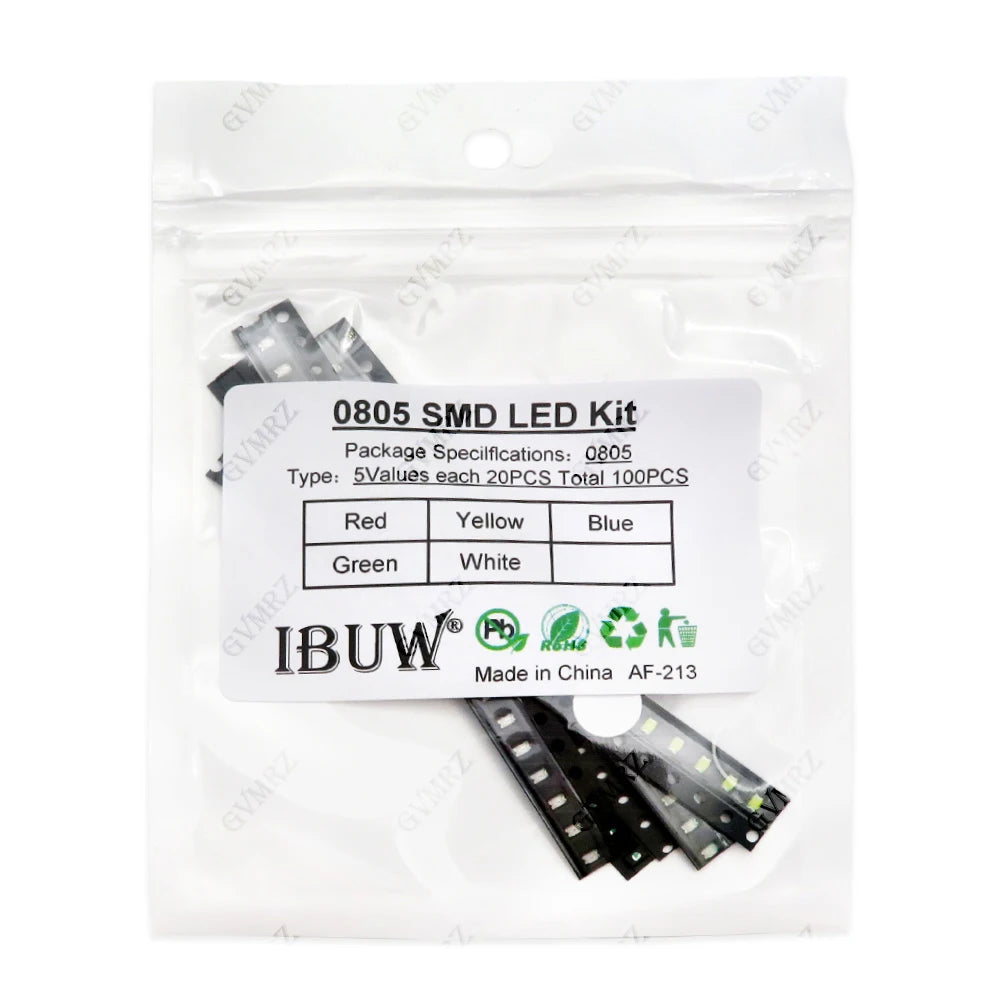 100pcs Green Blue White 5colors Each 20pcs 5730 5050 3528 1210 1206 0805 0603 0402 SMD LED Diode Kit Red  Yellow