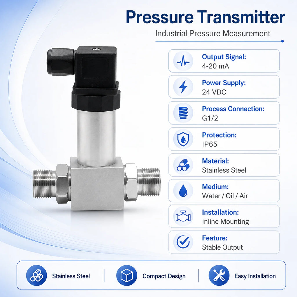 Industrial Differential Pressure Sensor 0-100kPa 4-20mA Stainless Steel Transmitter for Air Gas Water