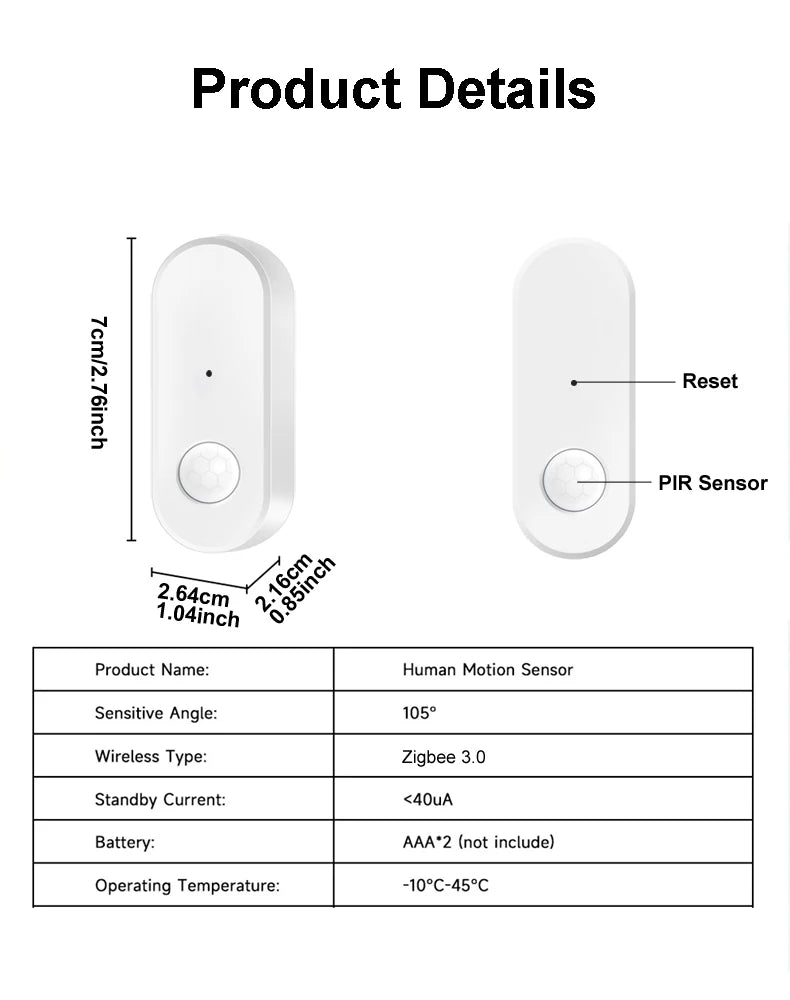 Zigbee Motion Sensor PIR Infrared Human Motion Detector Smart Life Home Security Anti-Theft Alarm Work With Tuya Zigbee Gateway