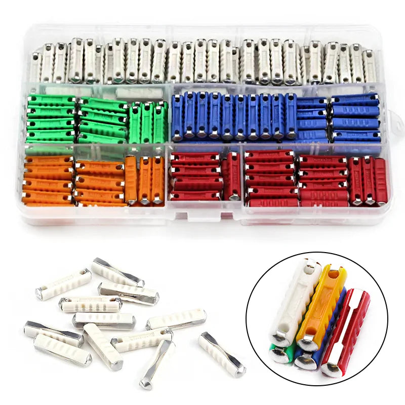 200PCS Eastern European Fuse Kit, 5 Types 5A/8A/10A/16A/25A Torpedo Shaped Old Style Automotive Cars Fuses
