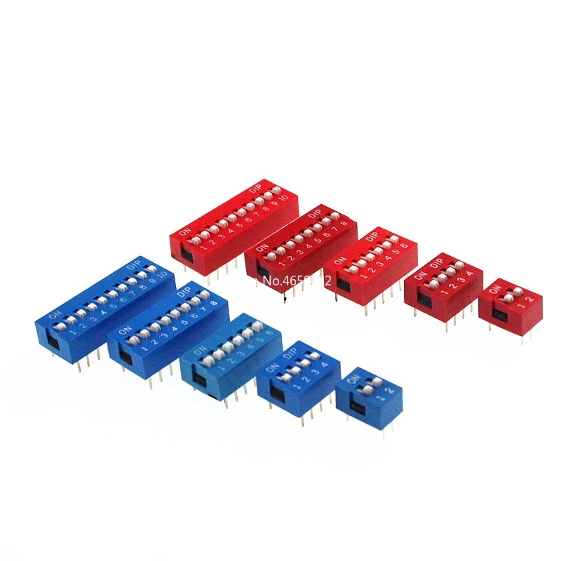 5Pcs DIP Toggle Switch Module (1-8 Bit) 2.54mm Pitch PCB Board Dial Switch Red/Blue Snap Type Switch for Electronic Projects