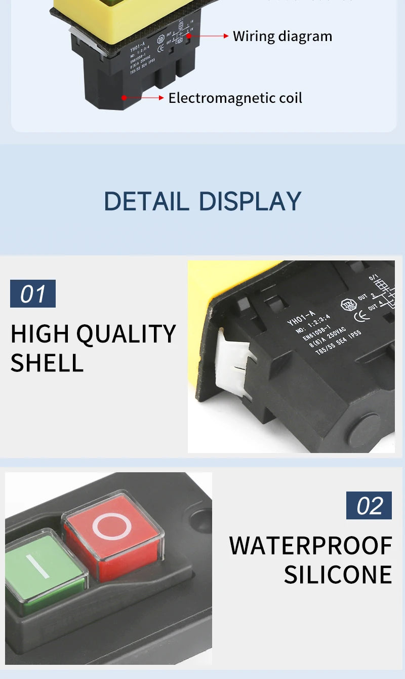 YH02A Electromagnetic Starter Push Button Switches Machine Tool Equipment IP55 Waterproof Safety Witch 28A Replace KLD28A KJD17A