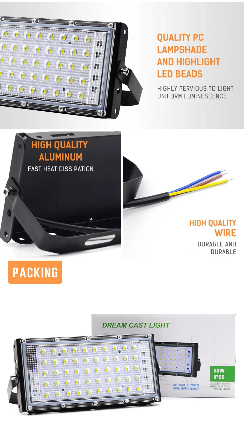 50W LED RGB Flood Light AC220V Outdoor Floodlight IP66 Waterproof Reflector Spotlight Red Green Blue 3 Color For Garden Lighting