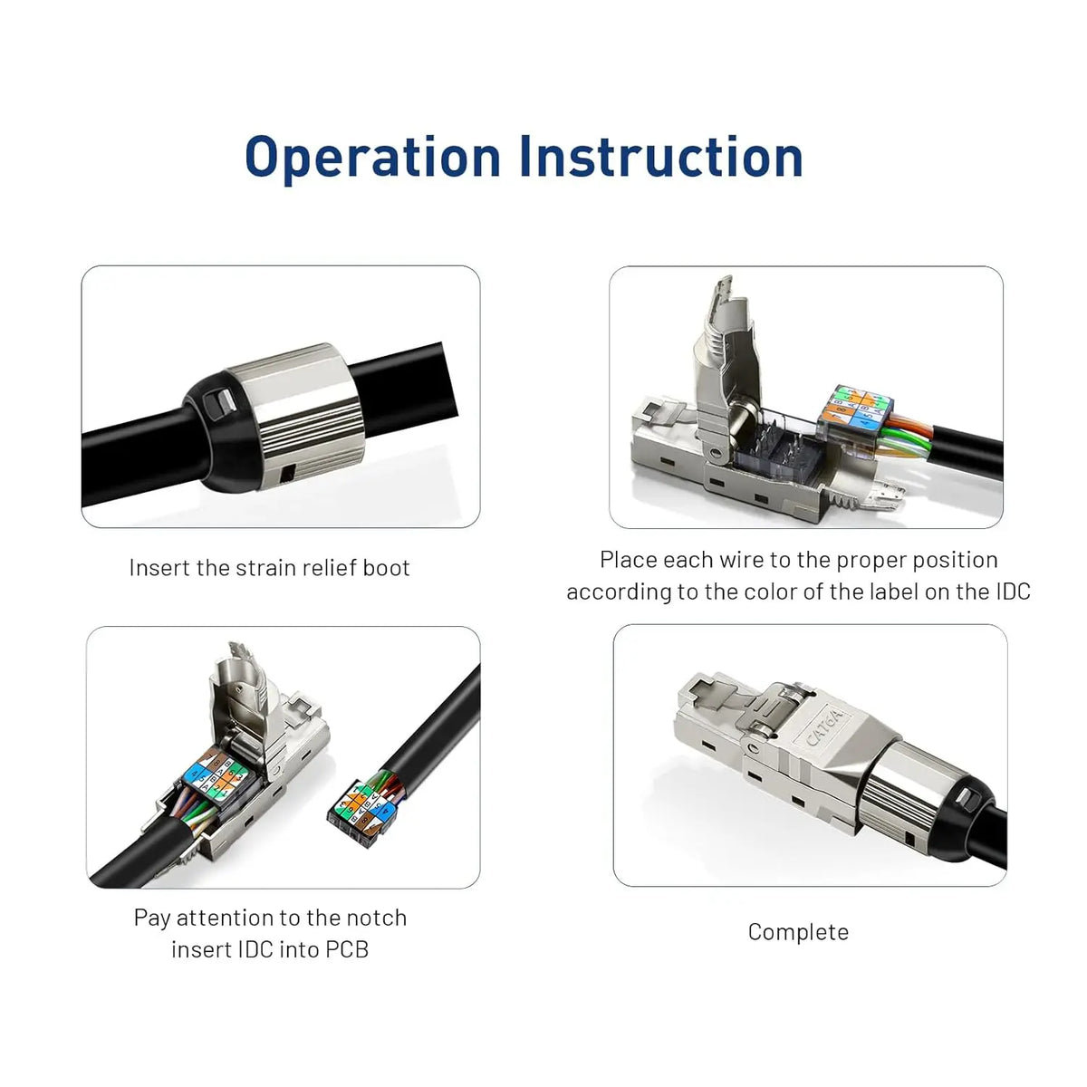 Tool-Free Cat8 Cat7 Cat6A RJ45 Connector Toolless Shielded Reusable Termination Plugs Shielded Ethernet for Ethernet Cable