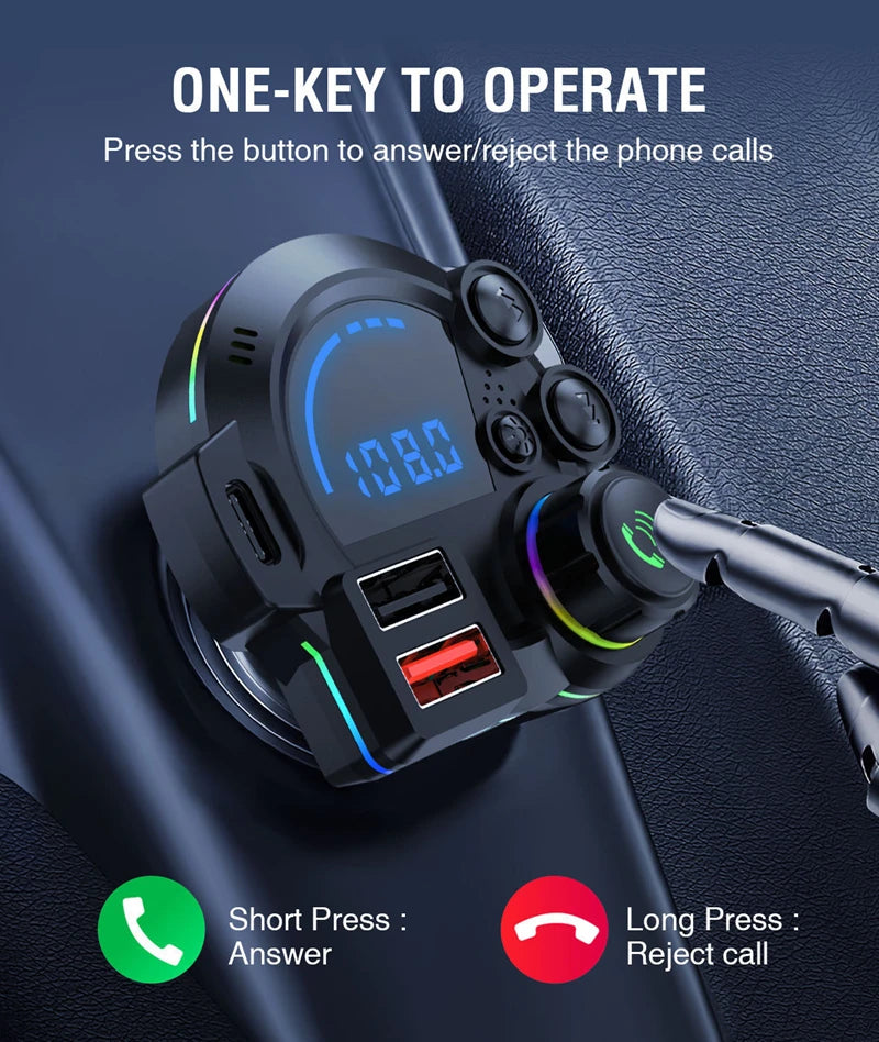 MP3 Music Player Car Bluetooth 5.3 FM Transmitter Wireless QC3.0& PD 20W Dual Fast Charging Car Adapter
