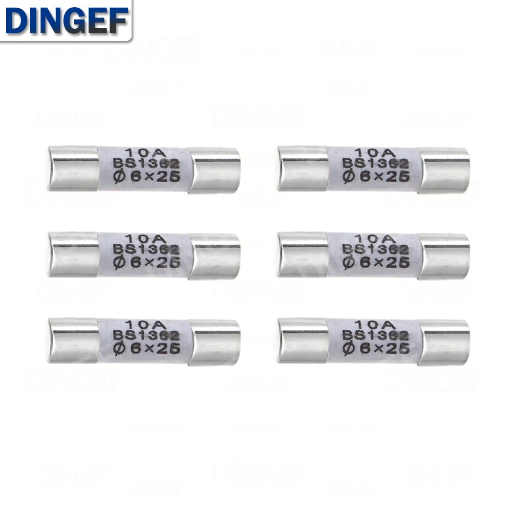10PCS 6*25mm Ceramic Fuse 6*25 Ceramic insurance Tube 6X25MM 0.5A 1A 2A 3A 5A 6A 7A 8A 10A 15A 20A 25A 30A 250V RO57 Fuse BS1362