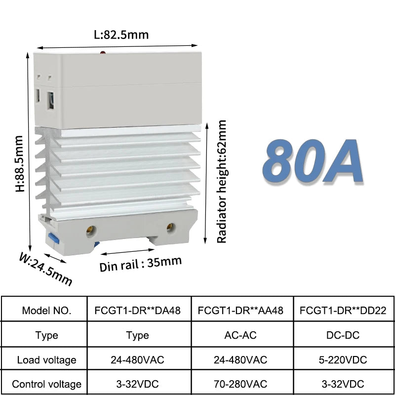 10A 25A 40A 60A 80A 100A Single Phase Slim SSR Solid State Relay With Heat Sink Industrial Relay DIN Rail Mount