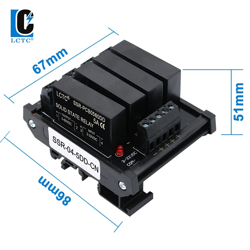 LCTC Solid State Relay Module 2 Or 4 Channels Relay DC TO AC DC TO DC 5A Common Positive Common Negative SSR DIN Mounted Relay
