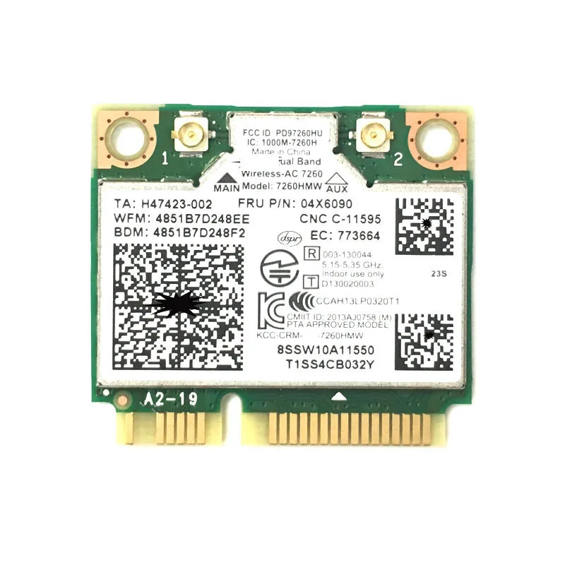 Dual Band Wireless-AC 7260 7260AC 7260HMW Network Card 4.0 Bluetooth Adapter Mini PCI-E 867Mbps for Lenovo 04X6090 04X6010