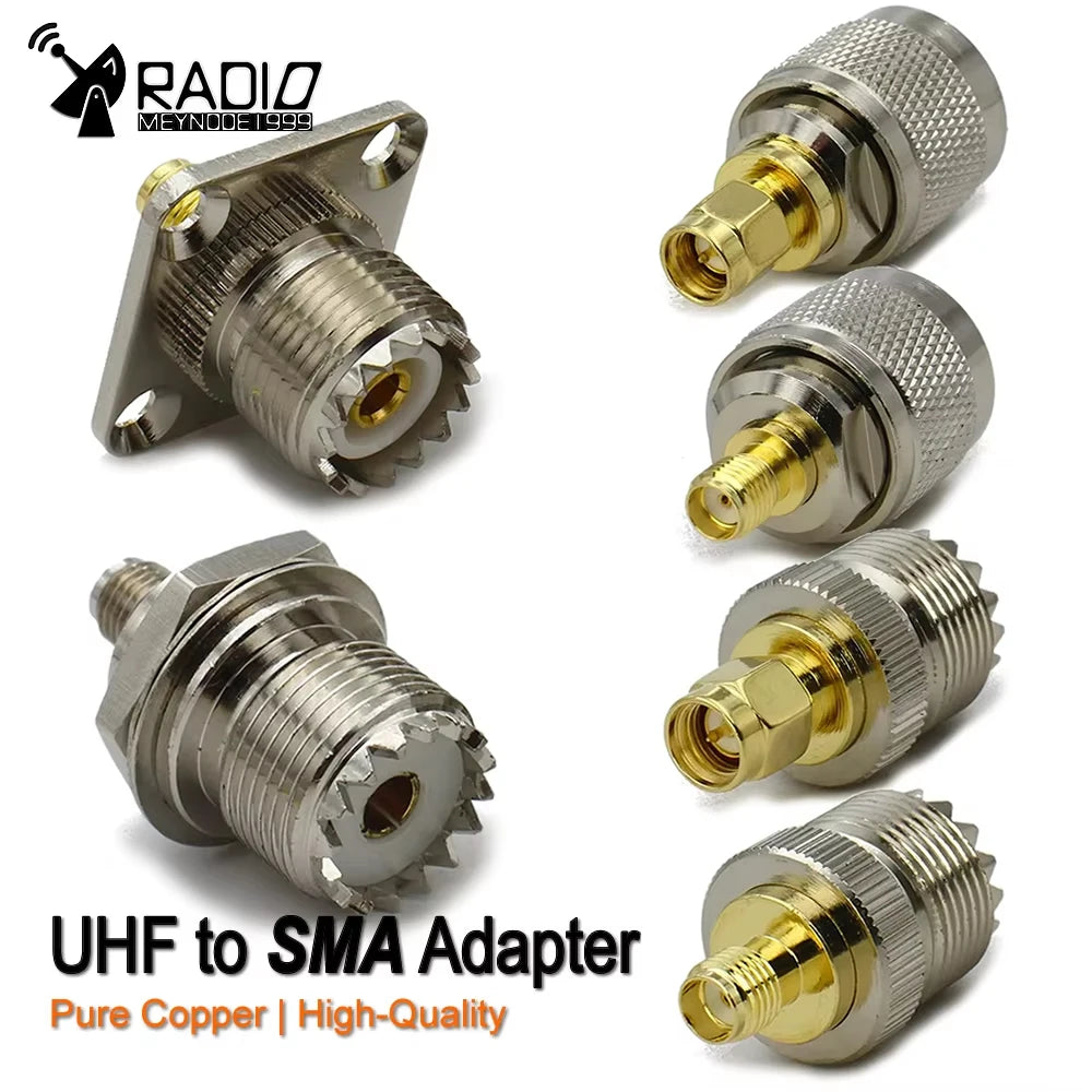 UHF to SMA Connector SO239 PL259 Male Plug & Female Jack 4Hole Flange RF Adapter Straight Brass for CB Radio/Walkie Talkie