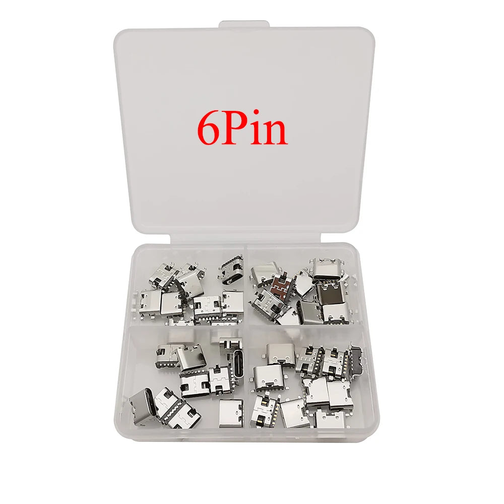40Pcs Type C USB Connector Female Charging Port Jack 6/16Pin Type-C Socket PCB Soldering SMD SMT DIY Repair Type C Adapter