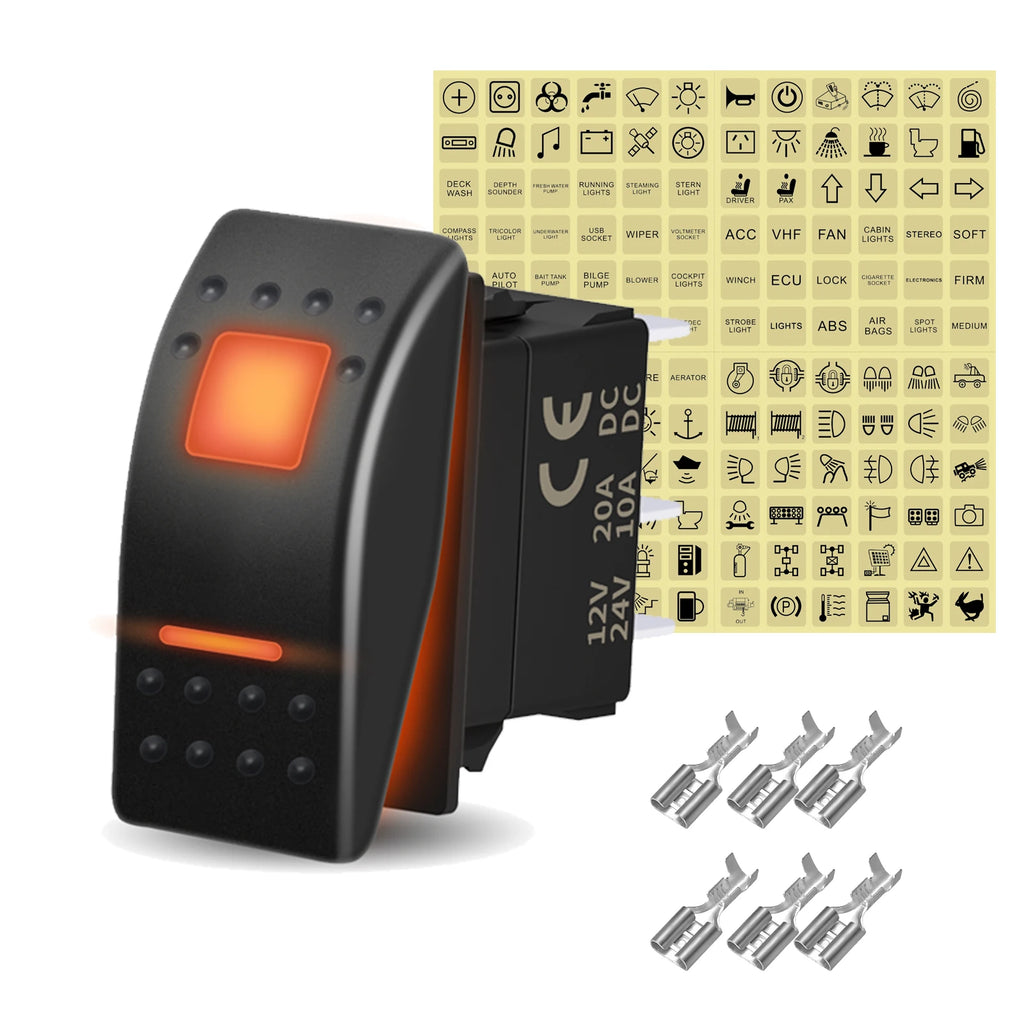 12V 20A White Lens Led Rocker Switch SPST / DPDT / Latching ON-OFF / Momentary (ON)-OFF-(ON) For Carling Switch Replace