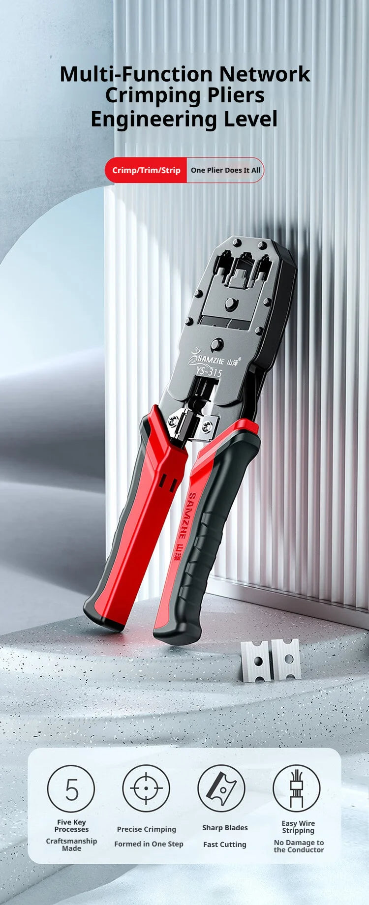 SAMZHE RJ45 Crimper Tools Crimping Pliers Ethernet Network Cable Crimper Cutter for 8P/6P/4P RJ45 RJ11 Precise Stripper Plier