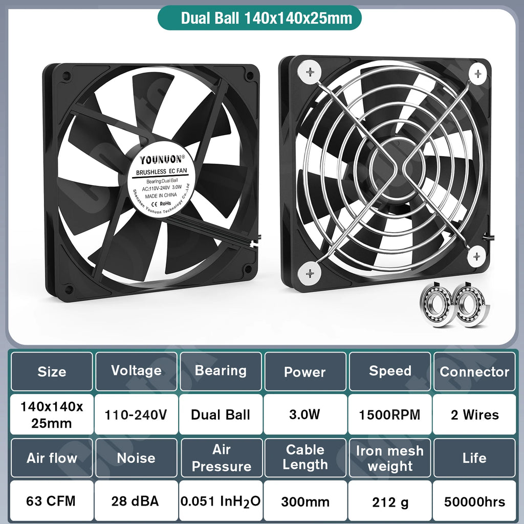 EC Axial Fan 60mm 80mm 90mm 120mm Ball Brushless Fan Cooler AC 110V 120V 220V 230V 240V Computer Case Fan 6025 8025 9225 12038