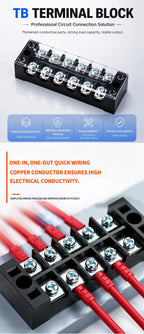 1PCS TB2508 Dual Row Thick Copper Screw Terminal Block Flame Retardant Grounding Strip Wire Connector Durable 600V 25A