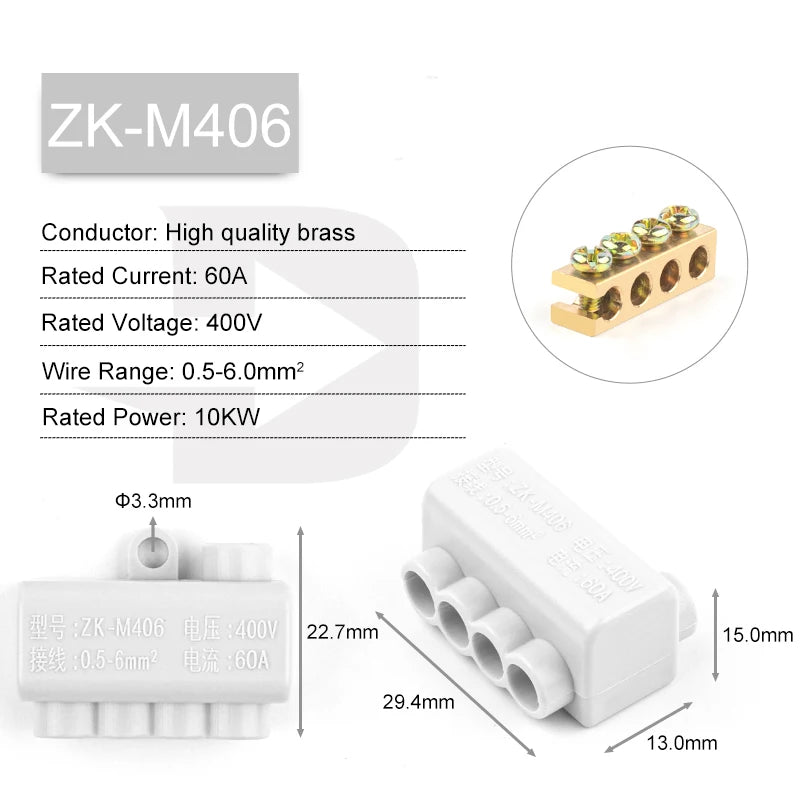 High Power 60A/80A/100A 400V/1000V 1.0-16mm2 No disconnection Wire Connector Cable Splicing Wiring Terminal Block Junction Box