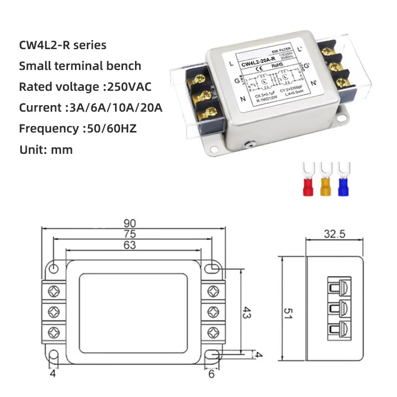 Power filter module CW4L2-20A 3A 6A 10A 20A power filter terminal type bipolar guide terminal block 220v AC EMI power supply ant