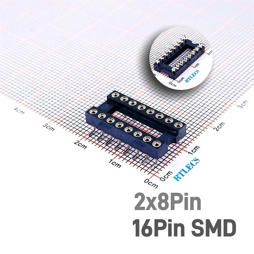 5/50 Pcs 2.54MM Pitch SMD DIP IC Socket Contact Clip Surface Mount Machined Receptacle 4 6 8 10 12 14 16 18 20 24 Pin Row 7.62mm