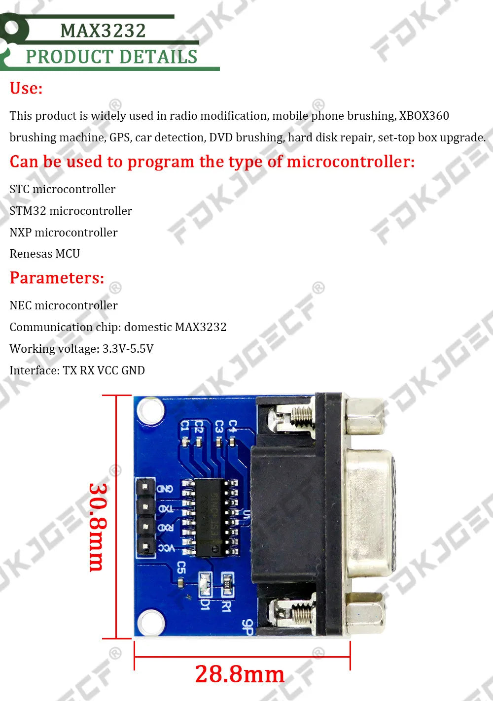 100pcs/lot MAX3232 RS232 to TTL Serial Port Converter Module DB9 Connector MAX232