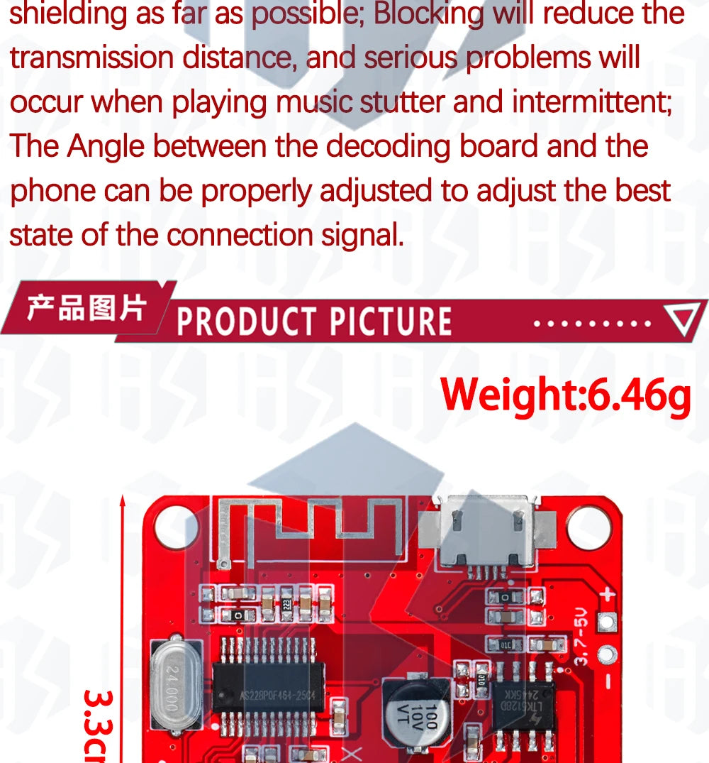 ‌XY-BT5W Bluetooth 4.2 Audio Module - 3.7-5VDC 5W×2 Stereo Amplifier Board w/A2DP & Auto Pairing for Portable