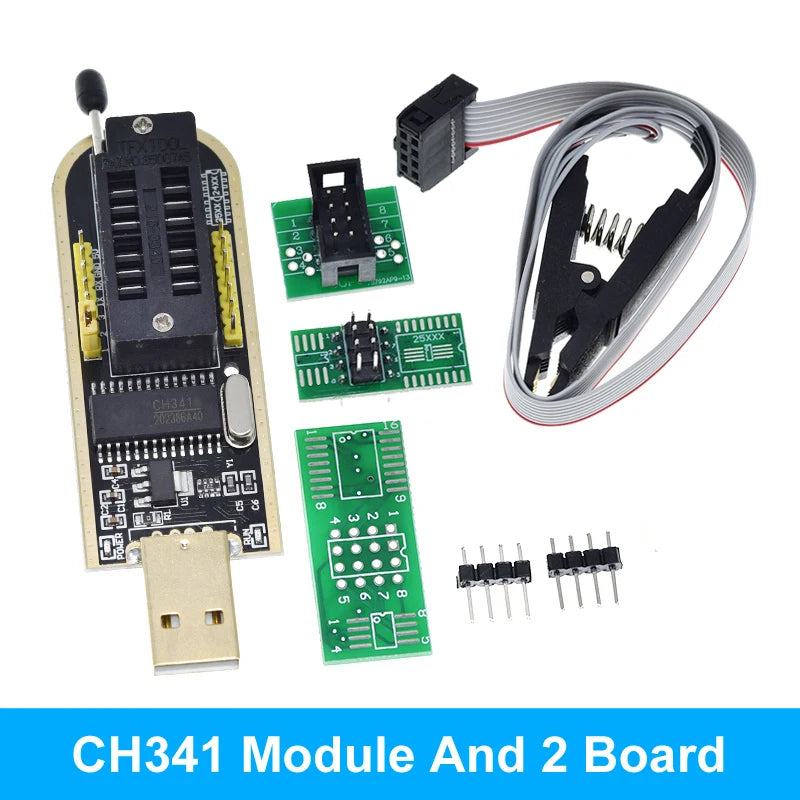 CH341A CH341B 24 25 Series EEPROM Flash BIOS USB Programmer Module + SOIC8 SOP8 Test Clip + 1.8V adapter + SOIC8 adapter DIY KIT