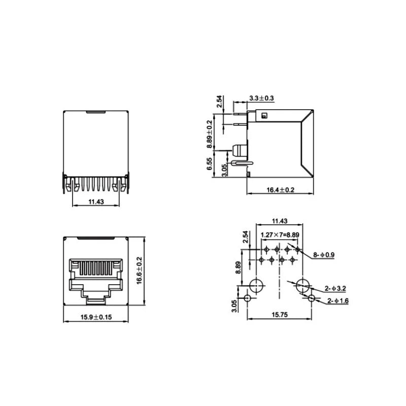 5PCS RJ45 Vertical 180 Degree Network Socket With Shield and Lamp Network Cable Interface 5224-8p8c In-Line Connector