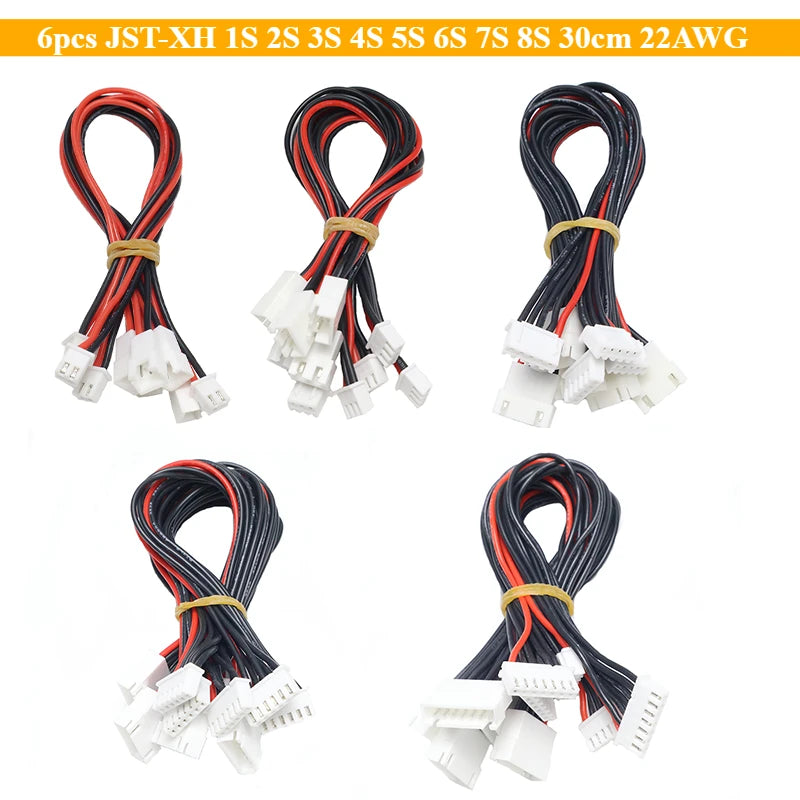 6pcs JST-XH 1S 2S 3S 4S 5S 6S 7S 8S 30cm 22AWG Lipo Balance Wire Extension Charged Cable Lead Cord for RC Lipo Battery Charger