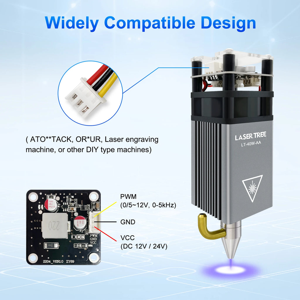 LASER TREE 10W 5W 4W Laser Module, 450nm TTL Blue Light Laser Head for Laser Engraving Wood DIY Creation Tool