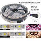 LED Strip 5050 DC 12V 24V RGB Warm White 5 Meter Waterproof Flexible Light Stripe 60LED/MLed Tape Luces Lamp Ribbon Tv Backlight