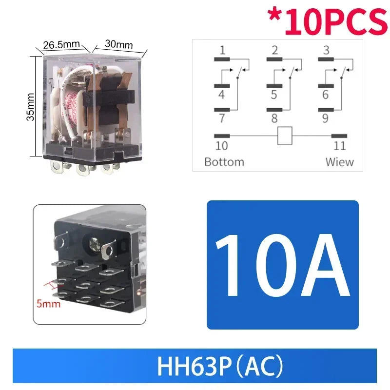 10PCS Miniature Control Relays Small Intermediate Relay AC 12V DC 24V AC220 HH52P HH53P HH54P HH62P HH63P HH64P MY2P MY2NJ