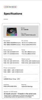 JONSBO ZE-120/240/360 PC Case Fan ARGB Four-sided Thousand-layer Mirror PWM Gaming Combined Cooling Fan