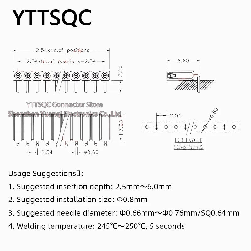 1P-40P 2.54mm PH7 Round Hole Right Angle Single Row 0.1" Breakable Stackable PCB IC Crystal Transistor Female Tin Header Socket