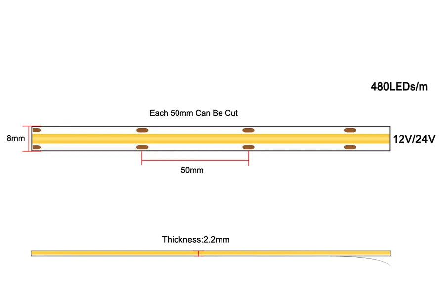 FOB COB LED Strip Lights 3mm 5mm 8mm 10mm 12V 24V Flexible Dimmable LED Tape Easy Install Cuttable 3000K 4000K 6000K LED Tape