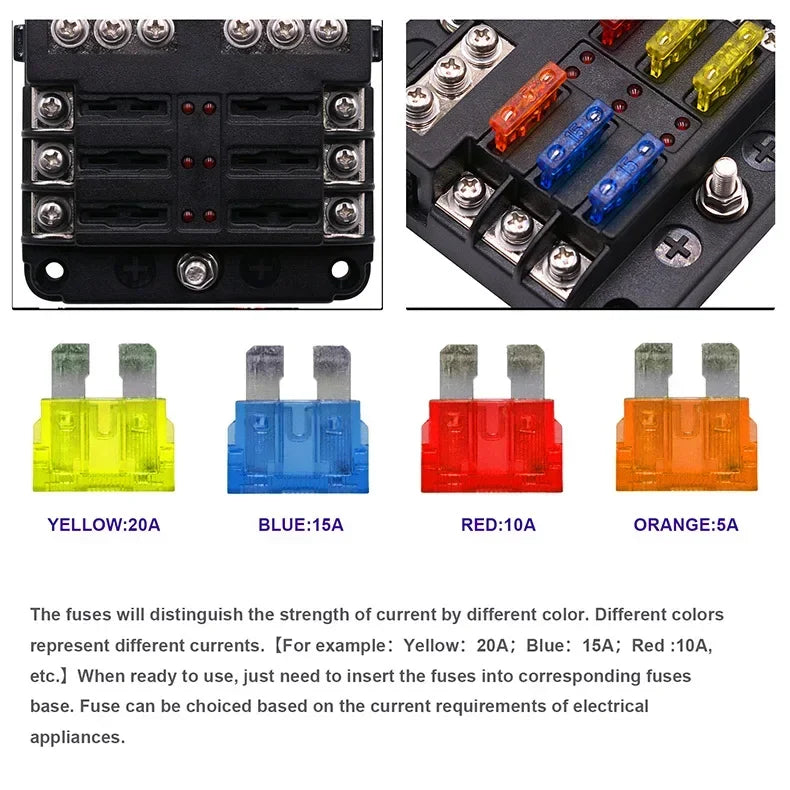 6/12 Way Blade Fuse 12-24V Car Boat Fuse Box Holder With Plastic Cover For Power Panel Board Camper RV Accessorie