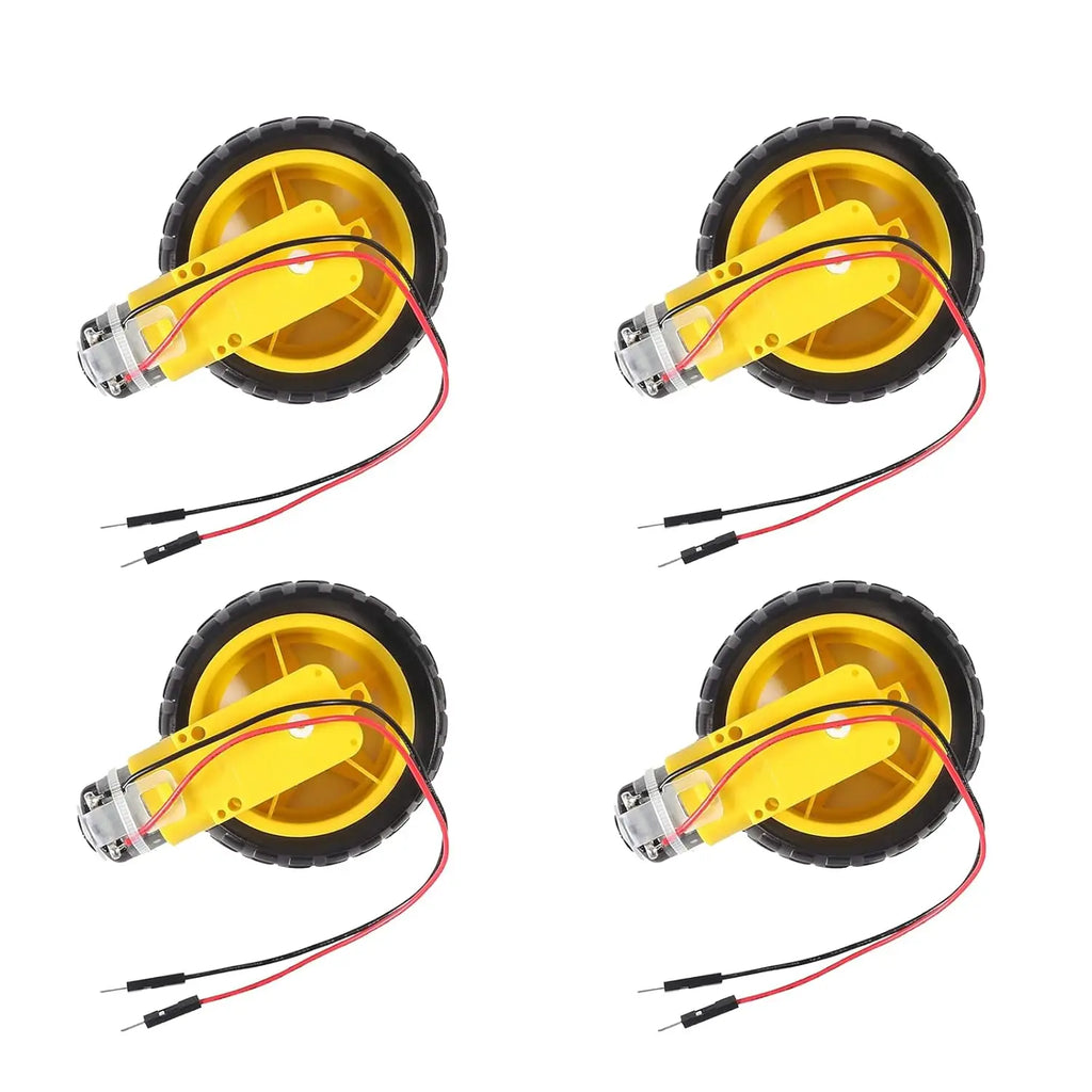 1/4Set TT Motor with Leads,DC 3-6V Gearbox Motor Dual Shaft Ratio 1:48 Motor with Tire Wheel Kit for Arduino DIY Smart Car Robot