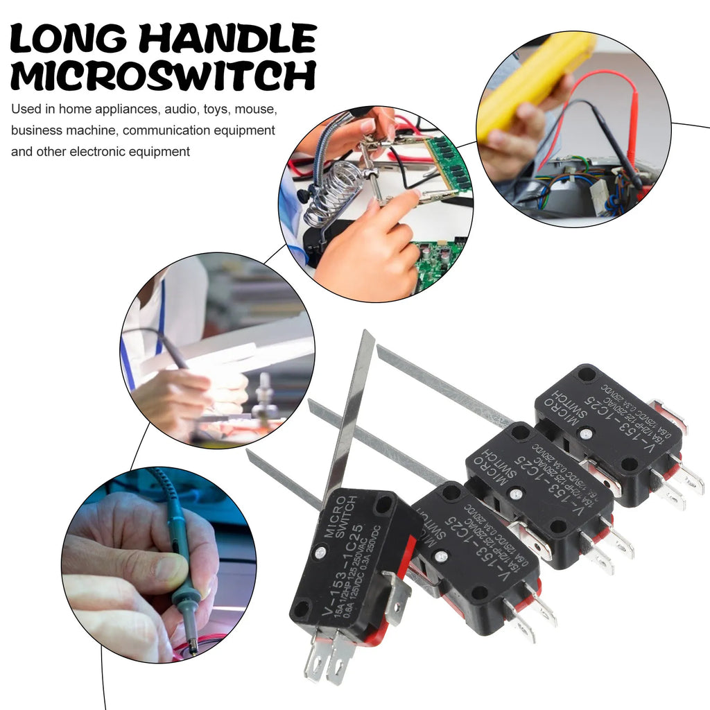 4Pcs Limit Switches Micro Type Long Hinge Lever Pin Plastic Package Waterproof Momentary Push Button for Home Appliances Audio