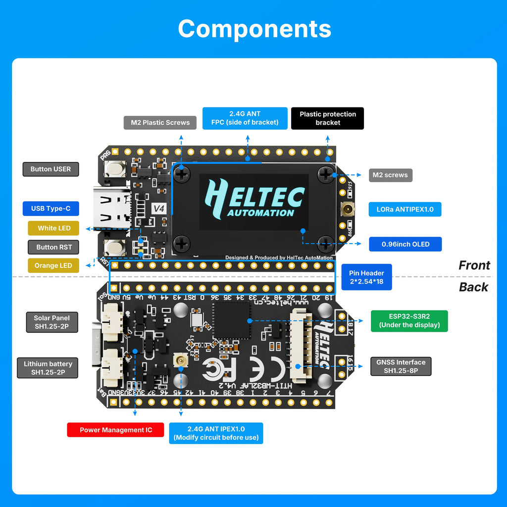 Heltec WiFi LoRa 32 V4 Development Board OLED Display ESP32-S3 SX1262 Chip WiFi BLE Low Power for Meshtastic IoT Devices Arduino