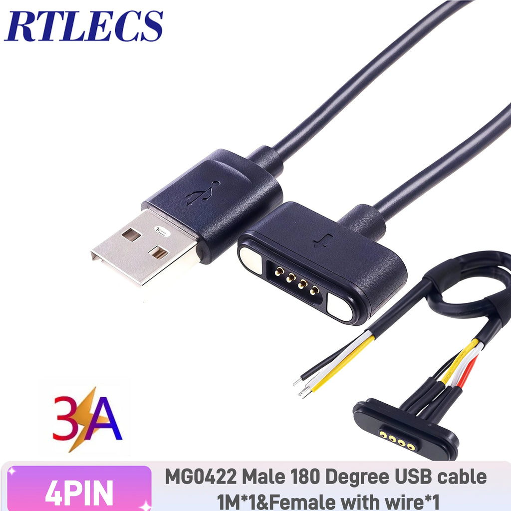 Waterproof Magnetic Pogo Pin 4 Position Cable Connector High Current 3A USB Type-C 2.2 MM THT Spring Loaded Strong Force 500G