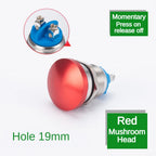 16/19/22mm Metal Button Switch Waterproof Momentary Self Reset Screw Foot Red Green Blue Mushroom Head Power Switch